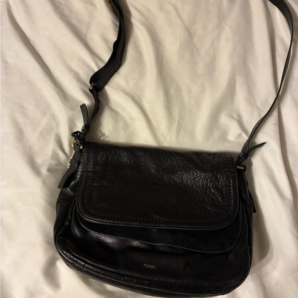 Fossil Dark Leather Crossbody Bag